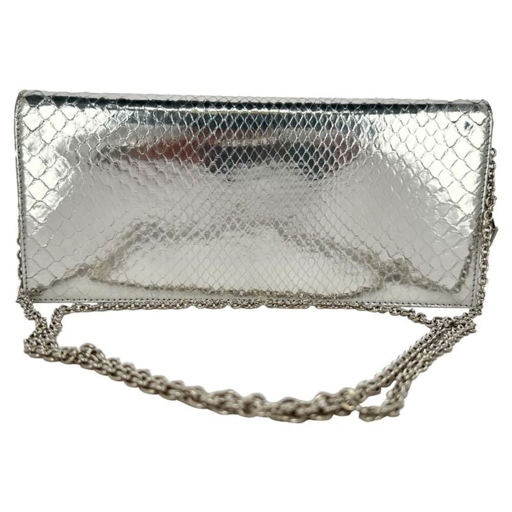 Christian Dior Python Flap Long Chain Clutch in Silver Leather